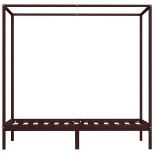 vidaXL Cadre de lit à baldaquin Bois de pin massif marron foncé 90 x 200 cm