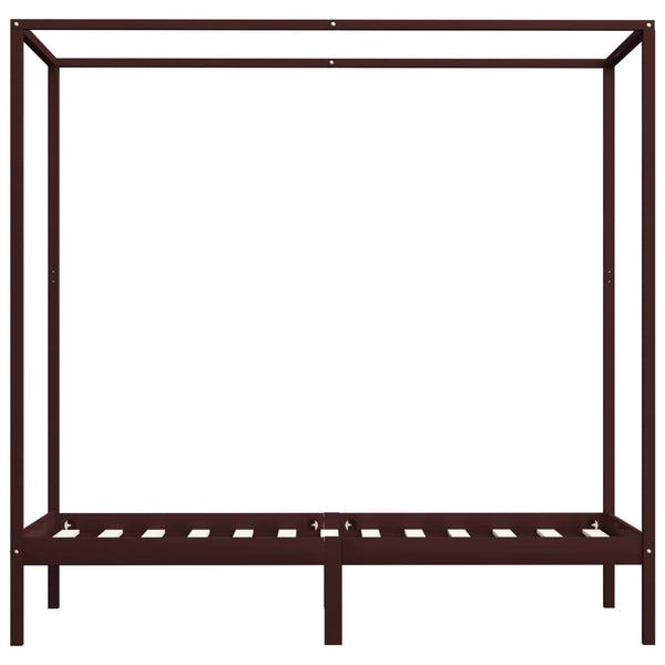 vidaXL Cadre de lit à baldaquin Bois de pin massif marron foncé 90 x 200 cm