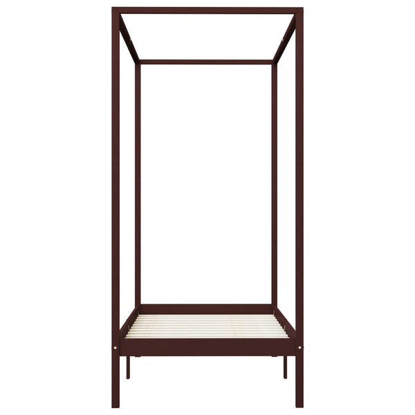 vidaXL Cadre de lit à baldaquin Bois de pin massif marron foncé 90 x 200 cm