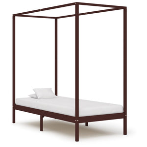 vidaXL Cadre de lit à baldaquin Bois de pin massif marron foncé 100 x 200 cm