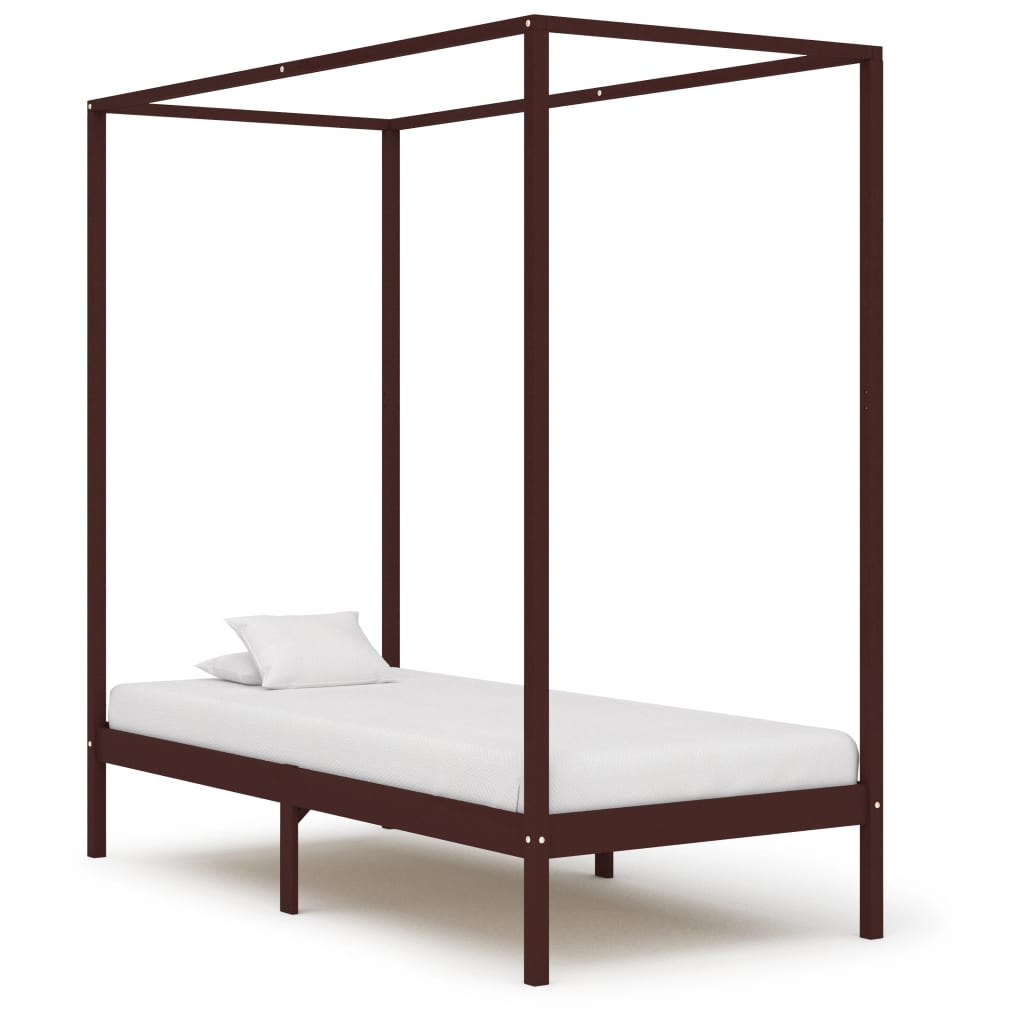 vidaXL Cadre de lit à baldaquin Bois de pin massif marron foncé 100 x 200 cm