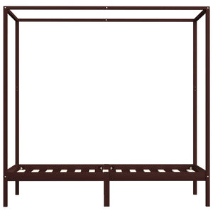 vidaXL Cadre de lit à baldaquin Bois de pin massif marron foncé 100 x 200 cm