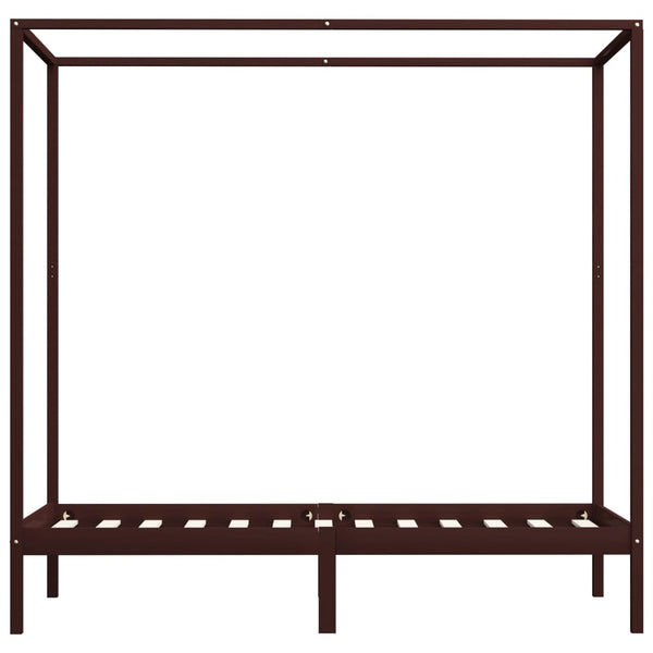 vidaXL Cadre de lit à baldaquin Bois de pin massif marron foncé 100 x 200 cm