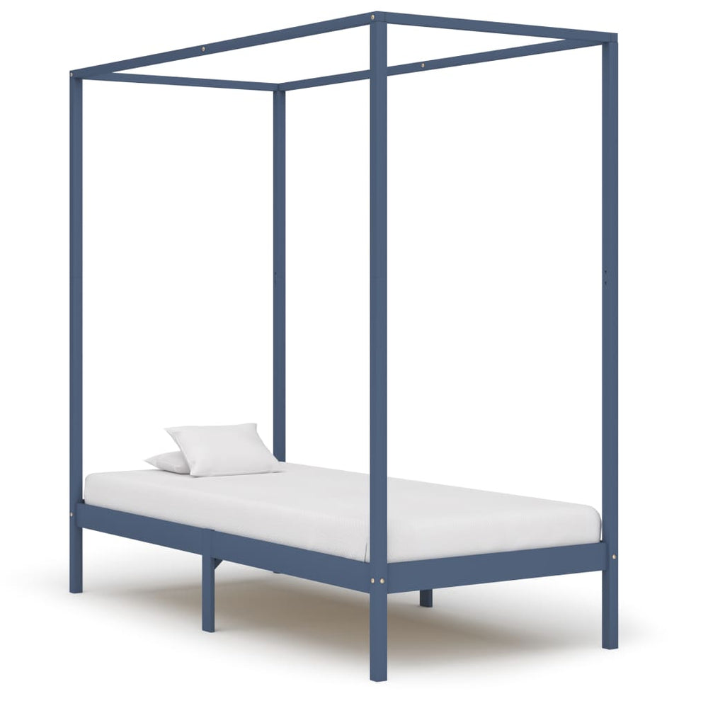 vidaXL Four-Poster Bed Frame Grey Solid Pine Wood 90 x 200 cm