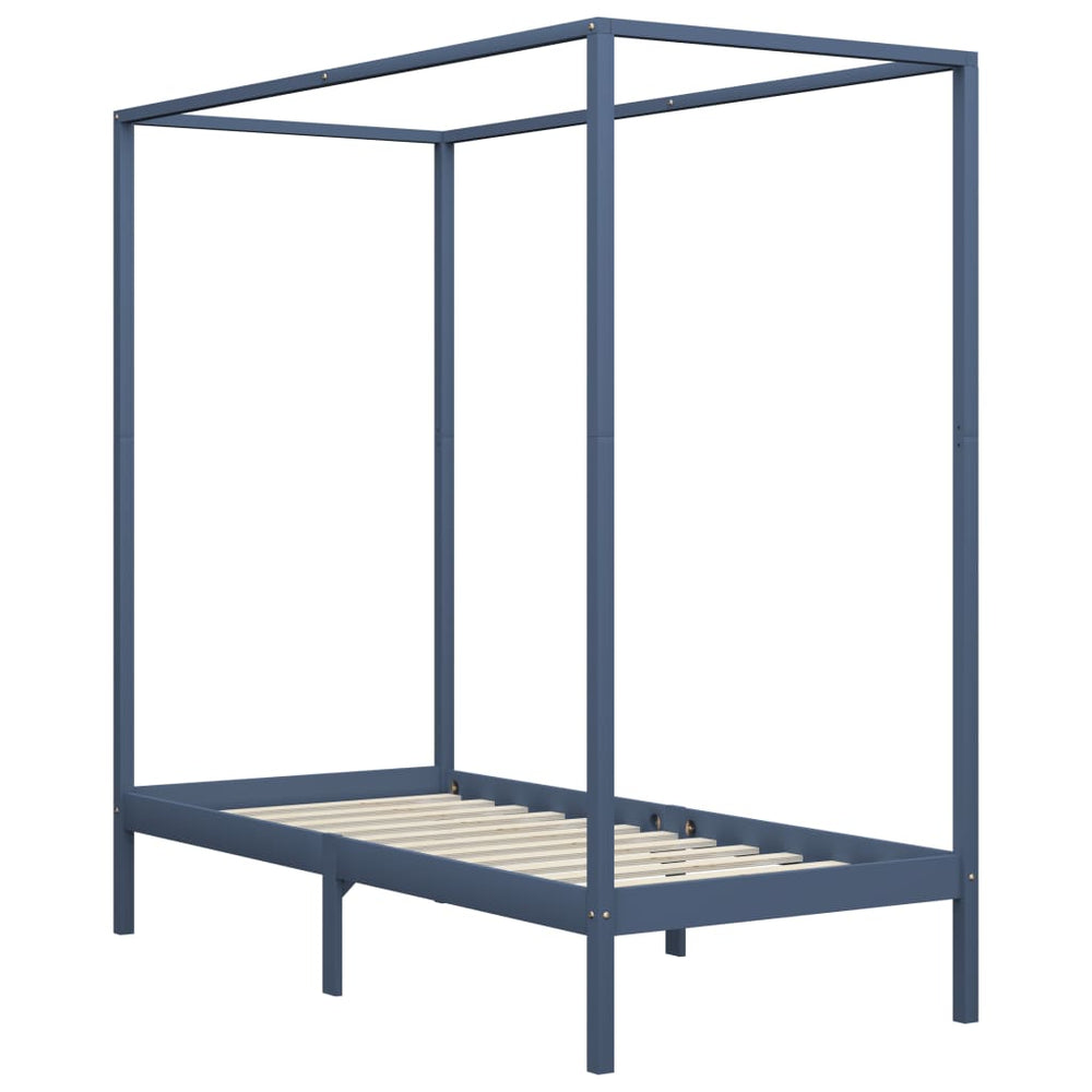 vidaXL Cadre de lit baldaquin gris bois de pin massif 90 x 200 cm