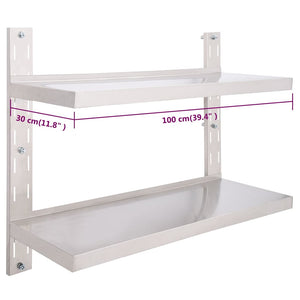 Edelstahl Wandregal mit 2 Ablagen 100x30 cm