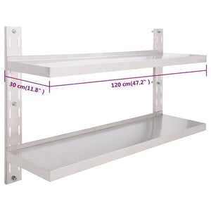 Edelstahl Wandregal mit 2 Ablagen 120x30 cm