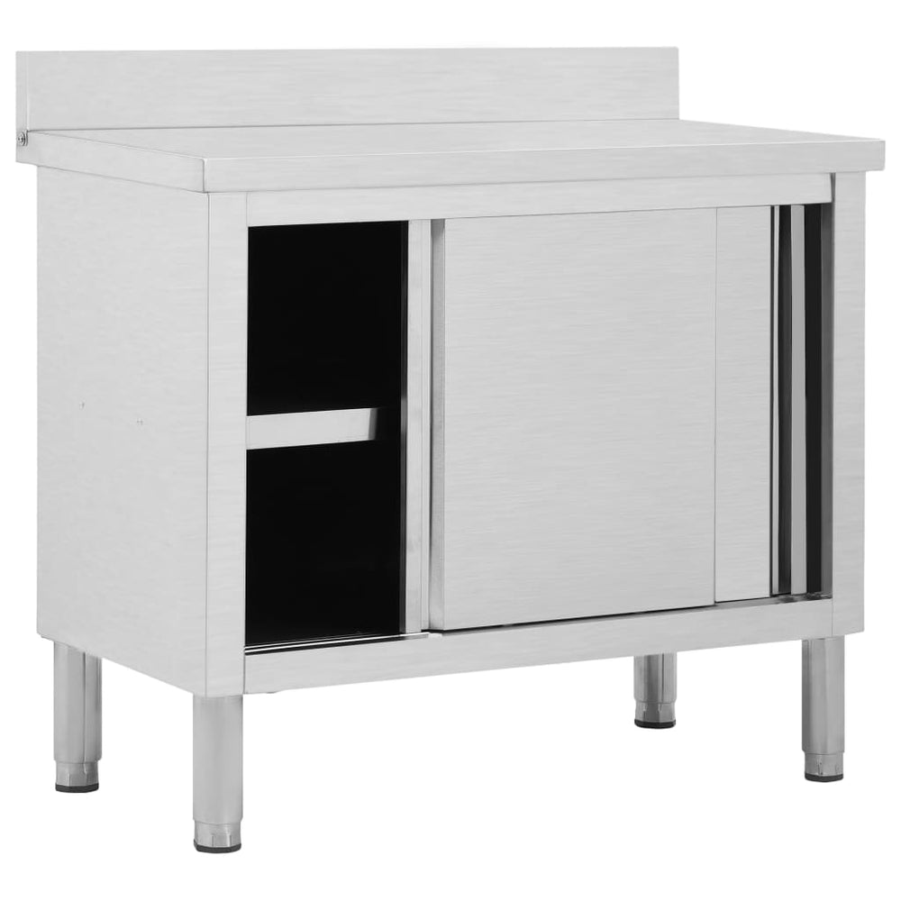 vidaXL Workbench with Sliding Doors 100x50x(95-97) cm Stainless Steel
