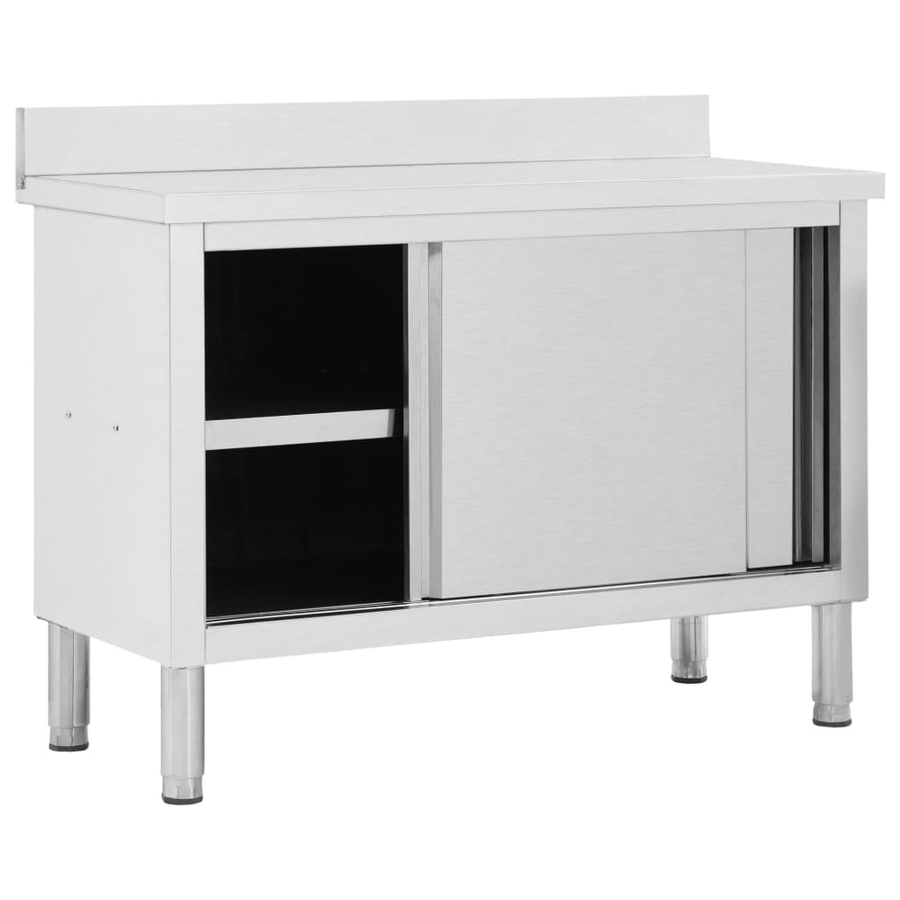 vidaXL Workbench Cabinet with Sliding Doors 120x50x(95-97) cm Stainless Steel