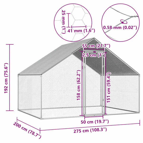Outdoor-Hühnerkäfig 2,75x2x1,92 m Verzinkter Stahl