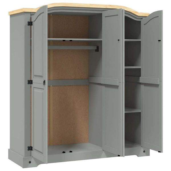 Kleiderschrank Mexiko-Stil Kiefernholz 3 Türen Grau