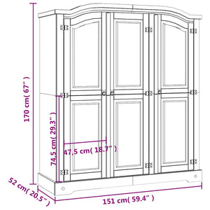 Kleiderschrank Mexiko-Stil Kiefernholz 3 Türen Grau