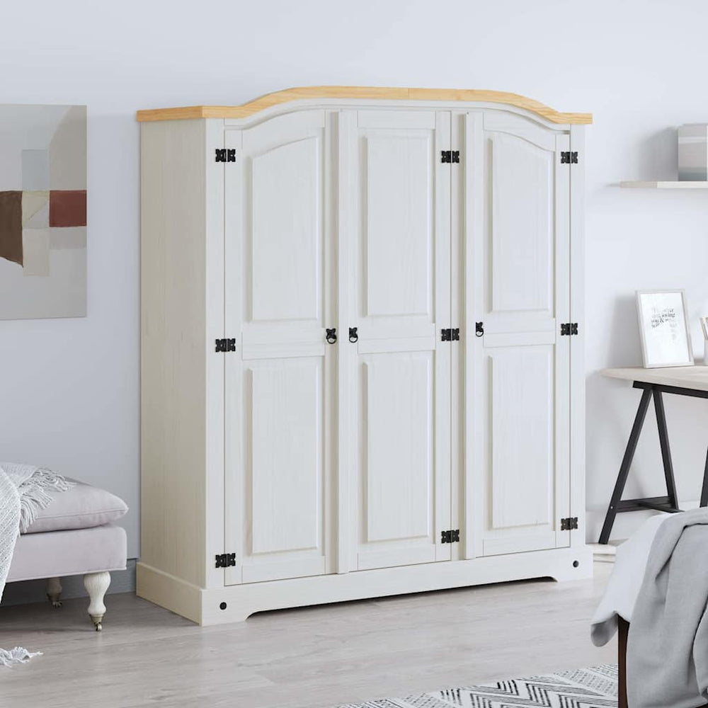 Kleiderschrank Mexiko-Stil Kiefernholz 3 Türen Weiß