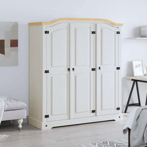Kleiderschrank Mexiko-Stil Kiefernholz 3 Türen Weiß