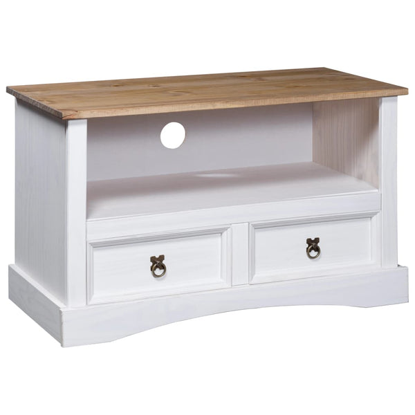 Meuble TV vidaXL style mexicain pin massif blanc 91x43x56 cm