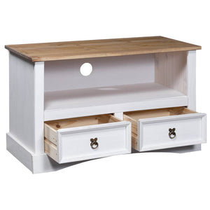 Meuble TV vidaXL style mexicain pin massif blanc 91x43x56 cm