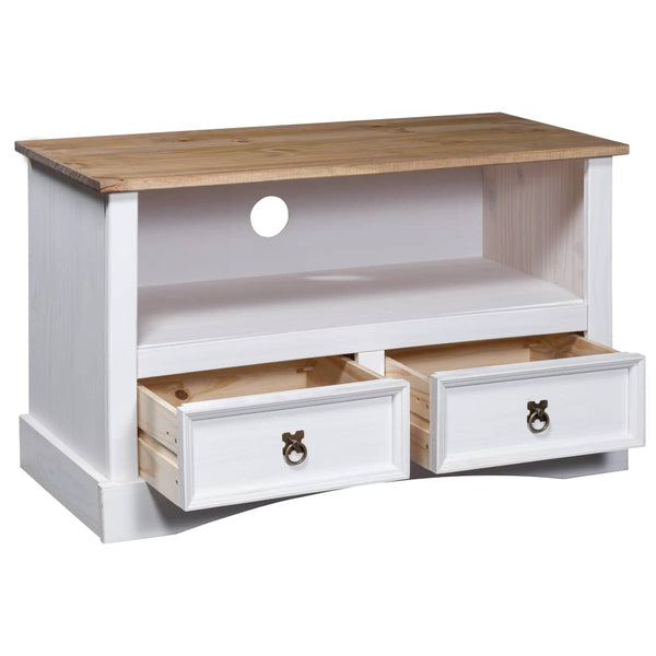 Meuble TV vidaXL style mexicain pin massif blanc 91x43x56 cm