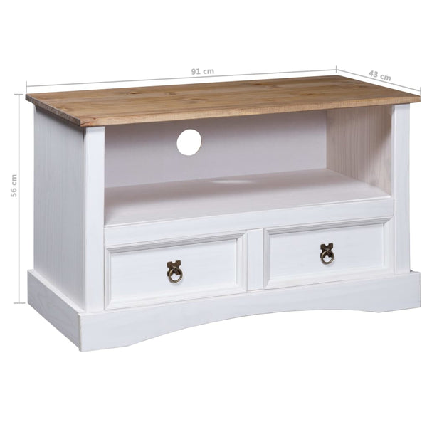 Meuble TV vidaXL style mexicain pin massif blanc 91x43x56 cm