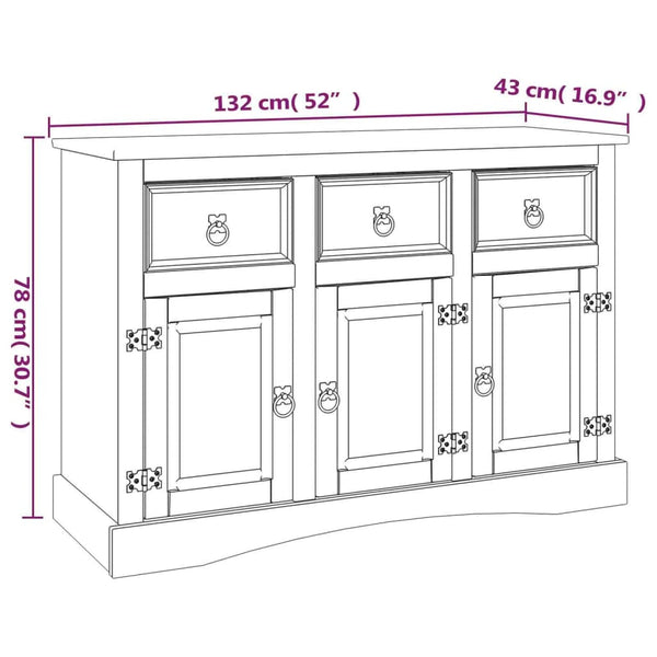 Sideboard Mexiko-Stil Kiefernholz Weiß 132x43x78 cm