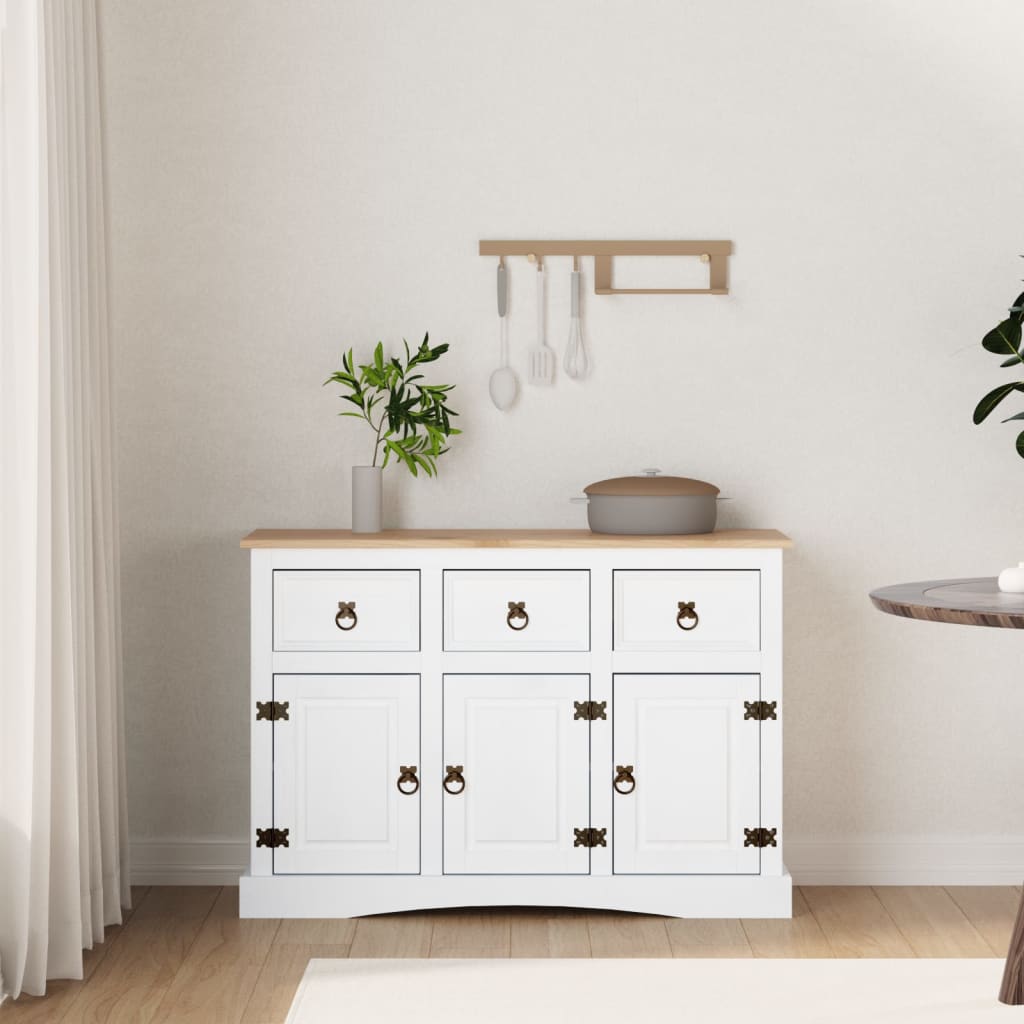 Sideboard Mexiko-Stil Kiefernholz Weiß 132x43x78 cm