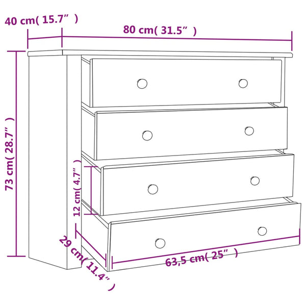 Beistellschrank Weiß 80×40×73 cm Panama-Kiefer