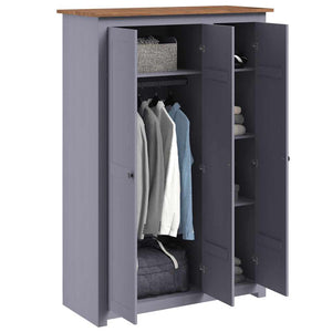 Kleiderschrank 3-Türig Grau 118×50×171,5 cm Kiefer Panama Serie