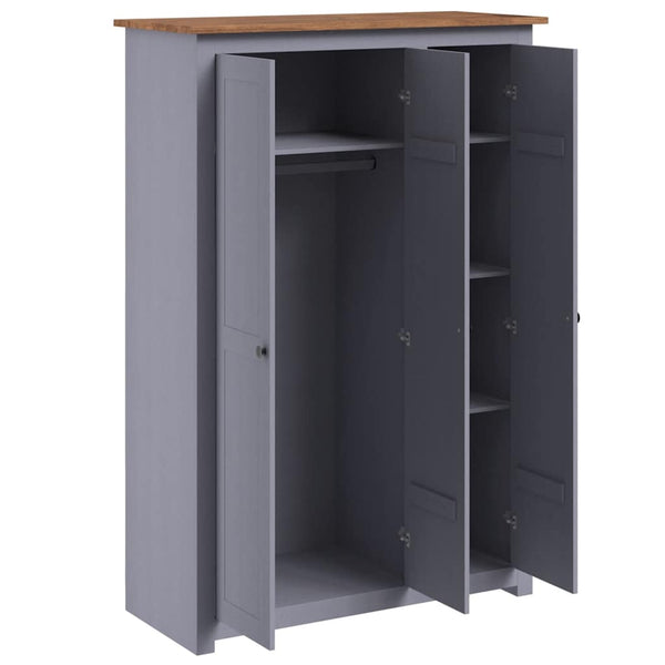 Kleiderschrank 3-Türig Grau 118×50×171,5 cm Kiefer Panama Serie