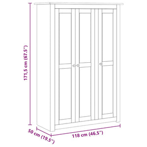 Kleiderschrank 3-Türig Grau 118×50×171,5 cm Kiefer Panama Serie