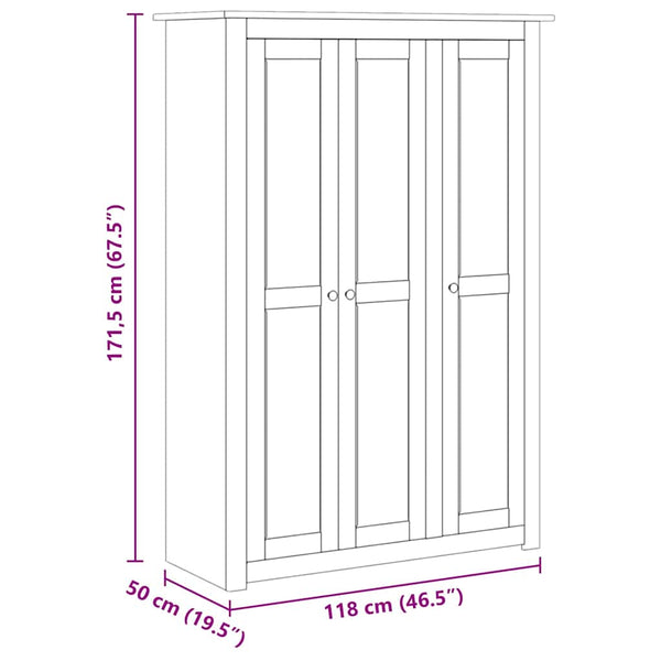 Kleiderschrank 3-Türig Grau 118×50×171,5 cm Kiefer Panama Serie