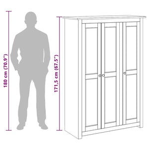 Kleiderschrank 3-Türig Grau 118×50×171,5 cm Kiefer Panama Serie