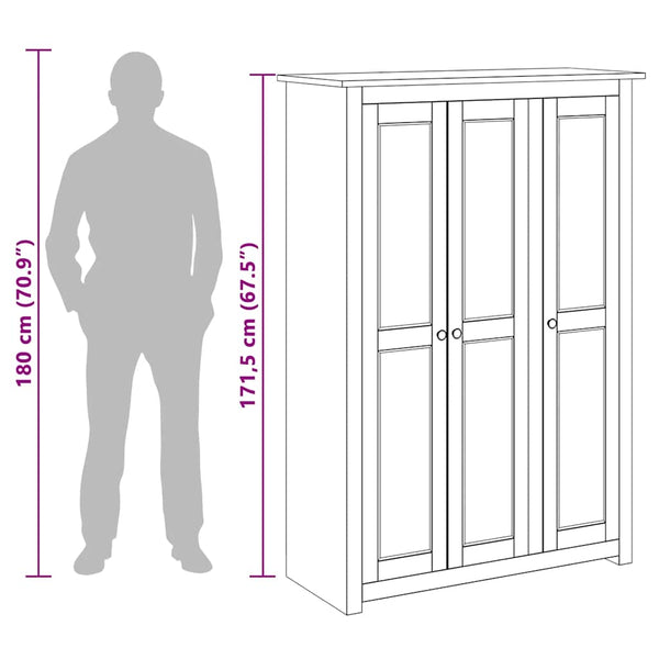 Kleiderschrank 3-Türig Grau 118×50×171,5 cm Kiefer Panama Serie