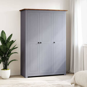 Kleiderschrank 3-Türig Grau 118×50×171,5 cm Kiefer Panama Serie