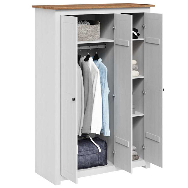 Kleiderschrank 3-Türig Weiß 118×50×171,5 cm Kiefer Panama Serie