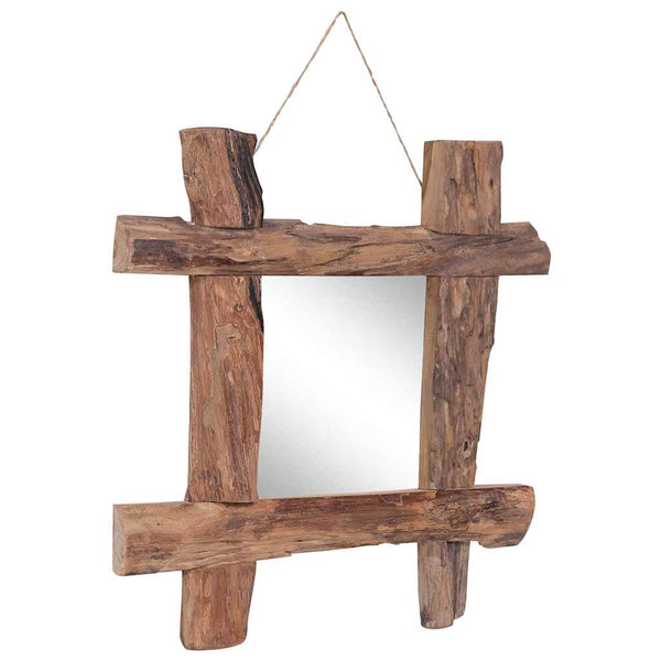 Holzspiegel Natur 50x50 cm Recyceltes Teakholz