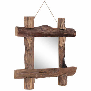 Holzspiegel Natur 50x50 cm Recyceltes Teakholz