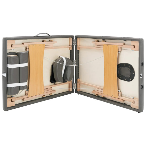 Massagetisch mit 2 Zonen Holzrahmen Anthrazit 186×68 cm