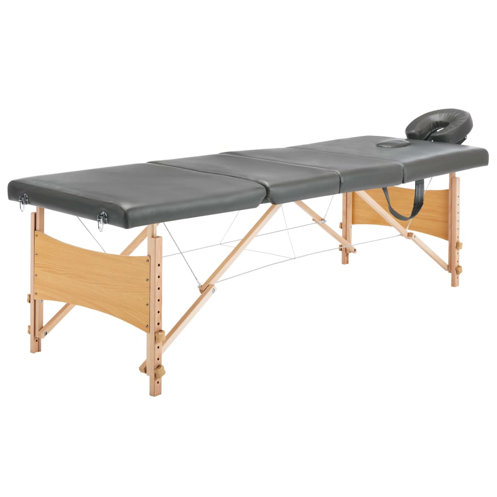 Table de massage pliante vidaXL 4 zones avec cadre en bois Anthracite 186x68 cm