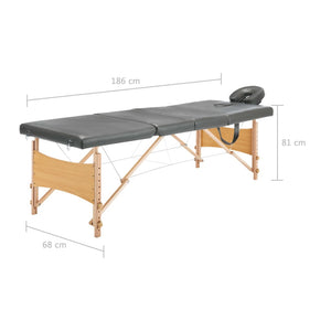 Table de massage pliante vidaXL 4 zones avec cadre en bois Anthracite 186x68 cm