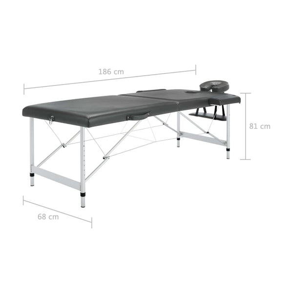 vidaXL Table de massage à 2 zones avec cadre en aluminium Anthracite 186x68 cm