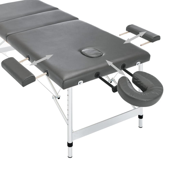 vidaXL Table de massage 3 zones cadre aluminium anthracite 186x68 cm