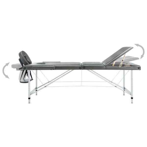 vidaXL Table de massage 3 zones cadre aluminium anthracite 186x68 cm