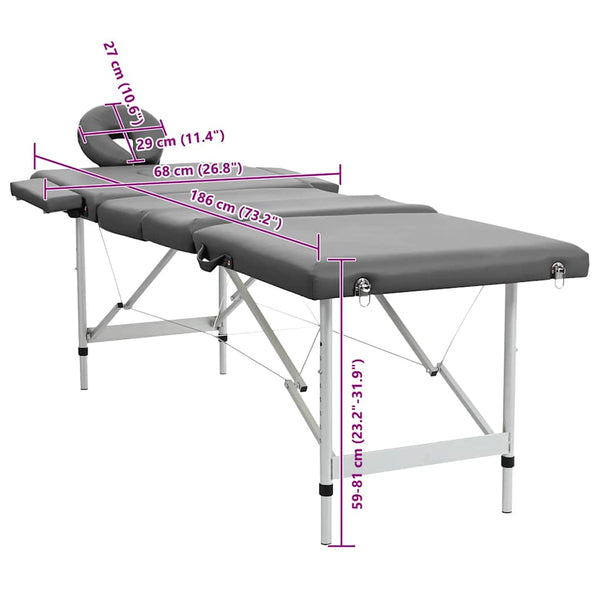 Massagetisch 4 Zonen Anthrazit 186x68 cm