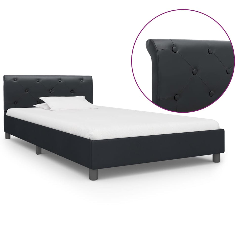 Bettgestell Schwarz Kunstleder 90 x 200 cm