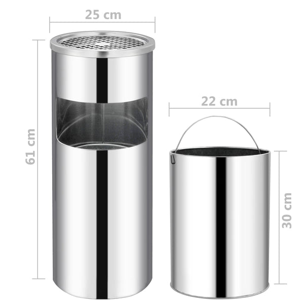 Mülleimer mit Aschenbecher Edelstahl 30L