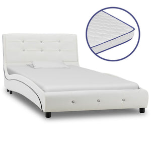 vidaXL Lit avec matelas à mémoire de forme blanc similicuir 90×200 cm