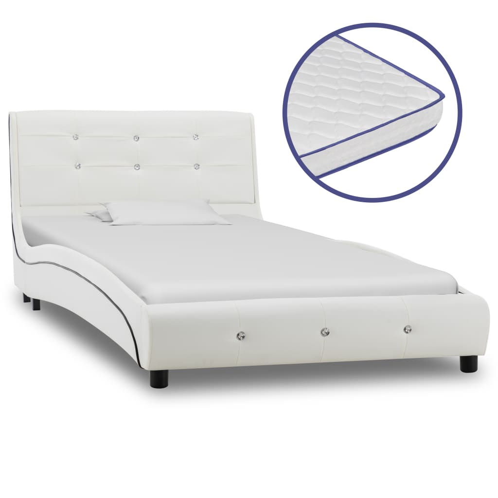 vidaXL Lit avec matelas à mémoire de forme blanc similicuir 90×200 cm
