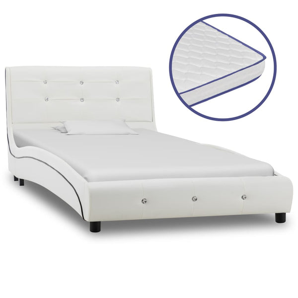 vidaXL Lit avec matelas à mémoire de forme blanc similicuir 90×200 cm