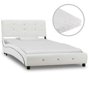 vidaXL Lit avec matelas en similicuir blanc 90 x 200 cm
