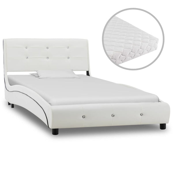vidaXL Lit avec matelas en similicuir blanc 90 x 200 cm