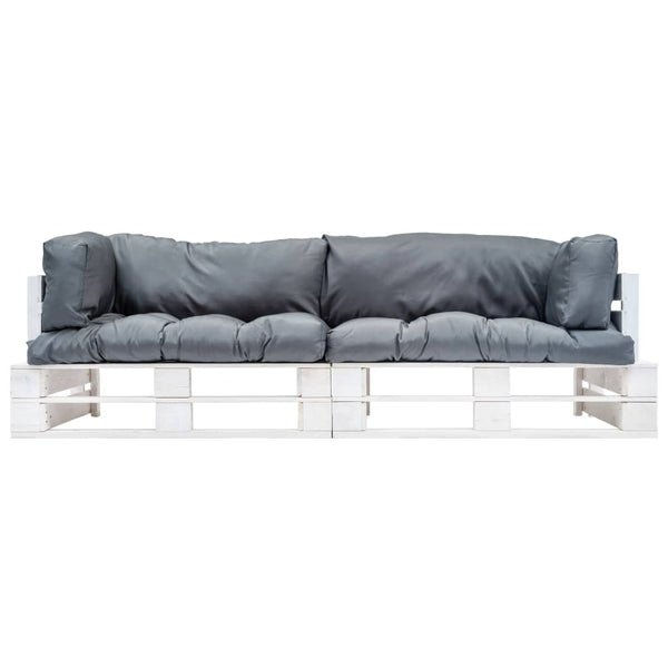2-tlg. Garten-Palettensofa-Set Kissen in Grau Kiefernholz